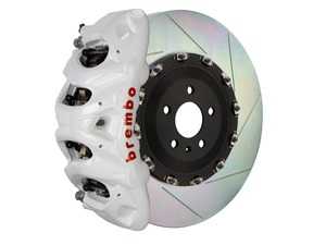 ES#3662286 - 1Q2.9607A6K - Brembo GT Front Big Brake Kit - 2 Piece Slotted Rotors (412x38mm) - Featuring white 8 piston calipers, stainless brake lines, and Brembo Sport brake pads - Brembo - Audi