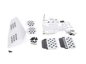 ES#2839367 - A143P6059SLVBLK - 4 Piece Pedal Set - Rubber Grip - Silver Pedals / Black Extensions - Adjustable Throttle, Brake, Clutch, and Dead Pedal - Rennline - Porsche