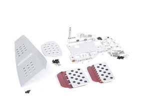 ES#2839344 - A143P2219SLVRED - 3 Piece Pedal Set - Perforated - Silver Pedals / Red Extensions - Adjustable Throttle, Brake, and Dead Pedal - Rennline - Porsche