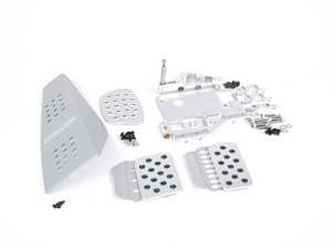 ES#2839345 - A143P2219SLVSLV - 3 Piece Pedal Set - Perforated - Silver Pedals / Silver Extensions - Adjustable Throttle, Brake, and Dead Pedal - Rennline - Porsche