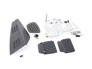 ES#2839340 - A143P2219BLKBLK - 3 Piece Pedal Set - Perforated - Black Pedals / Black Extensions - Adjustable Throttle, Brake, and Dead Pedal - Rennline - Porsche