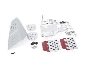 ES#2839332 - A143P2119SLVRED - 4 Piece Pedal Set - Perforated - Silver Pedals / Red Extensions - Adjustable Throttle, Brake, Clutch, and Dead Pedal - Rennline - Porsche