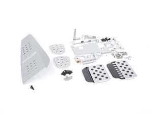 ES#2839331 - A143P2119SLVBLK - 4 Piece Pedal Set - Perforated - Silver Pedals / Black Extensions - Adjustable Throttle, Brake, Clutch, and Dead Pedal - Rennline - Porsche