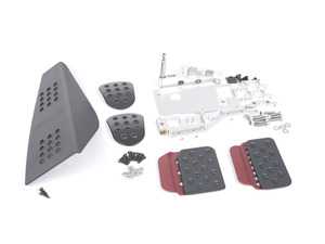 ES#2839329 - A143P2119BLKRED - 4 Piece Pedal Set - Perforated - Black Pedals / Red Extensions - Adjustable Throttle, Brake, Clutch, and Dead Pedal - Rennline - Porsche