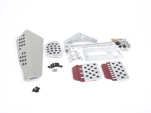 ES#3551836 - A133P6295SLVRED - 3 Piece Pedal Set - Rubber Grip - Silver Pedals / Red Extensions (RHD) - Adjustable Throttle, Brake, and Dead Pedal - Rennline - Porsche