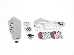 ES#2839302 - A133P6095SLVRED - 4 Piece Pedal Set - Rubber Grip - Silver Pedals / Red Extensions (RHD) - Adjustable Throttle, Brake, Clutch, and Dead Pedal - Rennline - Porsche