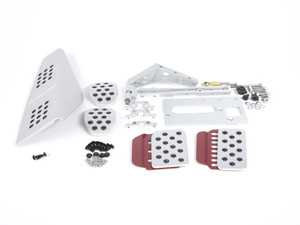 ES#2839296 - A133P6059SLVRED - 4 Piece Pedal Set - Rubber Grip - Silver Pedals / Red Extensions - Adjustable Throttle, Brake, Clutch, and Dead Pedal - Rennline - Porsche