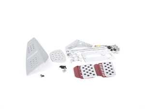 ES#2839272 - A133P2219SLVRED - 3 Piece Pedal Set - Perforated - Silver Pedals / Red Extensions - Adjustable Throttle, Brake, and Dead Pedal - Rennline - Porsche