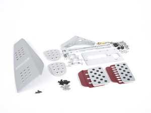 ES#2839260 - A133P2119SLVRED - 4 Piece Pedal Set - Perforated - Silver Pedals / Red Extensions - Adjustable Throttle, Brake, Clutch, and Dead Pedal - Rennline - Porsche