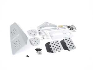 ES#2839259 - A133P2119SLVBLK - 4 Piece Pedal Set - Perforated - Silver Pedals / Black Extensions - Adjustable Throttle, Brake, Clutch, and Dead Pedal - Rennline - Porsche