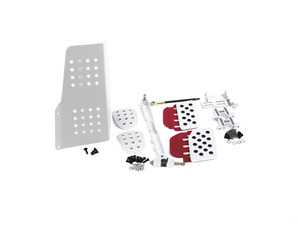 ES#2839212 - A122P2113SLVRED - 4 Piece Pedal Set - Perforated - Silver Pedals / Red Extensions - Throttle, Clutch, Brake, and Dead Pedal - Rennline - Porsche
