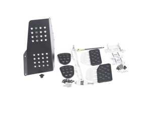 ES#2839210 - A122P2113BLKSLV - 4 Piece Pedal Set - Perforated - Black Pedals / Silver Extensions - Throttle, Clutch, Brake, and Dead Pedal - Rennline - Porsche