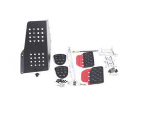 ES#2839209 - A122P2113BLKRED - 4 Piece Pedal Set - Perforated - Black Pedals / Red Extensions - Throttle, Clutch, Brake, and Dead Pedal - Rennline - Porsche