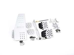 ES#2839199 - A122P2111SLVBLK - 4 Piece Pedal Set - Perforated - Silver Pedals / Black Extensions - Throttle, Clutch, Brake, and Dead Pedal - Rennline - Porsche