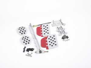 ES#2839248 - A122P60SLVRED - 3 Piece Pedal Set - Rubber Grip - Silver Pedals / Red Extensions - Adjustable Throttle Pedal, Clutch, Brake - Rennline - Porsche