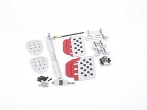 ES#2839218 - A122P21SLVRED - 3 Piece Pedal Set - Perforated Grip - Silver Pedals / Red Extensions - Adjustable Throttle Pedal, Clutch, Brake - Rennline - Porsche