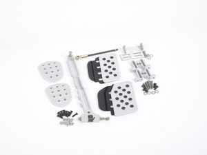 ES#2839217 - A122P21SLVBLK - 3 Piece Pedal Set - Perforated Grip - Silver Pedals / Black Extensions - Adjustable Throttle Pedal, Clutch, Brake - Rennline - Porsche