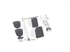 ES#2839216 - A122P21BLKSLV - 3 Piece Pedal Set - Perforated Grip - Black Pedals / Silver Extensions - Adjustable Throttle Pedal, Clutch, Brake - Rennline - Porsche