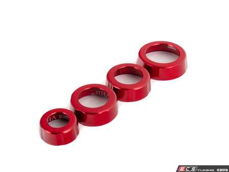 ES#3551212 - 019290ecs02-03KT - Audi B8 Billet Aluminum Control Ring Kit - NOTCHED - Red Anodized - (NO LONGER AVAILABLE) - Set of four billet aluminum trim rings for your climate control, MMI, and volume knobs. - ECS - 