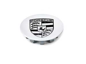 ES#3214227 - 9P16011478Z8 - Silver Concave Center Cap With Black Porsche Crest - Priced Each - Beautiful OEM crested cap - 4 required - Genuine Porsche - Porsche