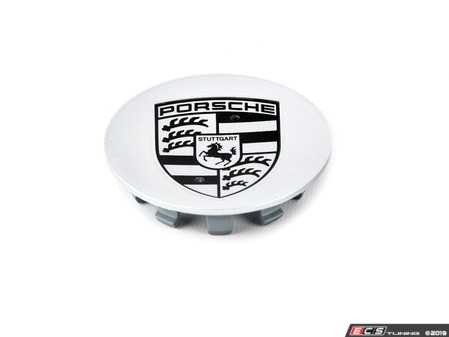 ES#3214227 - 9P16011478Z8 - Silver Concave Center Cap With Black Porsche Crest - Priced Each - Beautiful OEM crested cap - 4 required - Genuine Porsche - Porsche