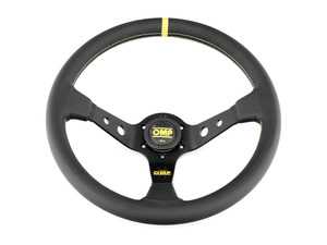 ES#3192147 - OD/1956 - Corsica Racing Steering Wheel - Black/Yellow Leather - Universal sport steering wheel with a 350mm diameter. - OMP - BMW