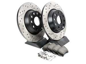 ES#3224620 - 938.33504 - Rear Performance Street Pack Brake Service Kit (282mm)  - Featuring drilled and slotted rotors and matched street performance pads - StopTech - Audi Volkswagen