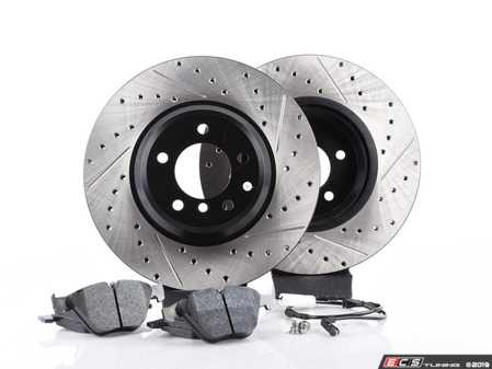 ES#3537198 - 025997ECS093KT6 - Performance Front & Rear Brake Service Kit - Featuring ECS V5 cross-drilled & slotted rotors with ECS EP24 Enthusiast Performance brake pads - Assembled By ECS - BMW