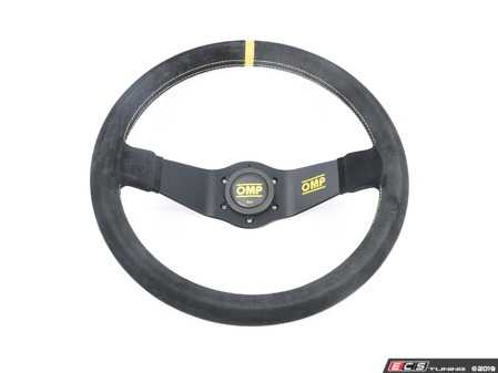 ES#3192145 - OD/1951 - Rally Racing Steering Wheel - Black/Yellow Suede - Black leather 2 spoke steering wheel with yellow reference mark. - OMP - BMW