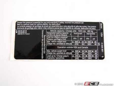 ES#185219 - 71242228861 - Tire Pressure Label - Genuine BMW - BMW