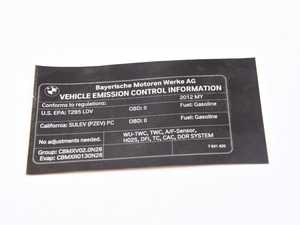 ES#2537704 - 71227641420 - LABEL EXHAUST EMISS - Genuine BMW - BMW