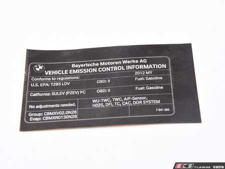 ES#2537704 - 71227641420 - LABEL EXHAUST EMISS - Genuine BMW - BMW