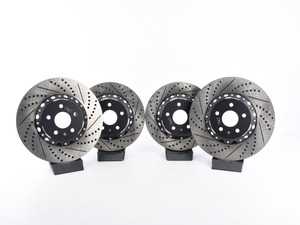 ES#3647183 - 000036ECS04-01KT - Front & Rear Cross-Drilled & Slotted 2-Piece Semi-Floating Brake Rotor Kit (345x30/310x22) - Maximize your savings and go light! Drop 21.00 lbs of rotational mass! - ECS - Volkswagen