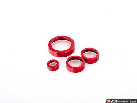 ES#3638609 - 023770ECS08-03KT - Audi B9 Billet Aluminum Control Ring Kit - NOTCHED - Red Anodized Large MMI - Set of four billet aluminum trim rings for your climate control, MMI, and volume knobs. - ECS - Audi