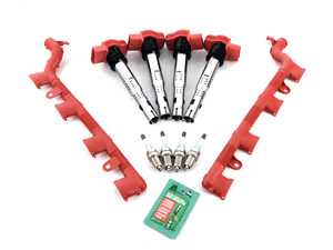 ES#3447931 - 07k905715fs2KT5 - Ignition Service Kit - Red Coil Pack Wiring Cover  - (NO LONGER AVAILABLE) - Includes four OE red coil packs, OEM spark plugs and red coil pack wiring conduit - Genuine Volkswagen Audi - 
