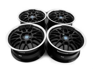 ES#4056263 - 4X100BEYMESHKT1 - 15" Beyern Mesh Square Wheel Set - Black With Machined Lip - (NO LONGER AVAILABLE) - Classic German tuner styling from an original aftermarket wheel manufacturer. 15x7" ET27. Includes hub centric rings. - Beyern Wheels - 
