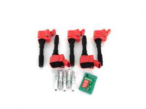 ES#3691942 - 06h905110lkt4 - RS3/TTRS Ignition Service Kit  - Includes five red top coil packs, OEM spark plugs, and dielectric spark plug boot protector to service your ignition! - Assembled By ECS - Audi