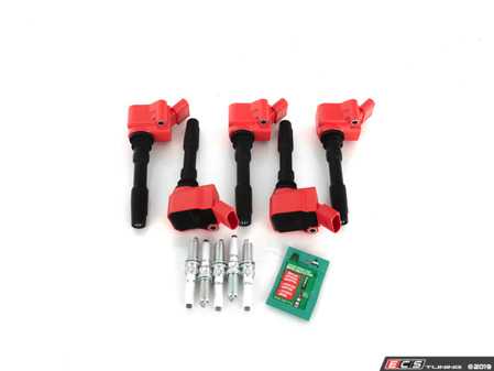 ES#3691942 - 06h905110lkt4 - RS3/TTRS Ignition Service Kit  - Includes five red top coil packs, OEM spark plugs, and dielectric spark plug boot protector to service your ignition! - Assembled By ECS - Audi