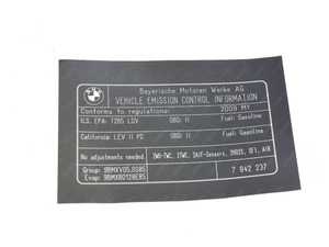ES#262787 - 71227842237 - Exhaust Emissions Label - Genuine BMW - BMW