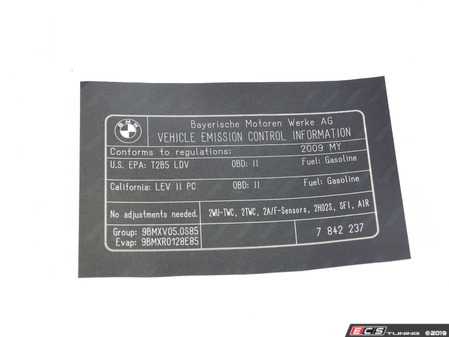 ES#262787 - 71227842237 - Exhaust Emissions Label - Genuine BMW - BMW