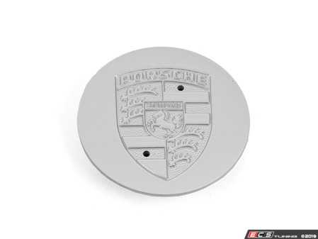 ES#3083532 - 92836103205 - Silver Center Cap With Unpainted Porsche Crest - Priced Each - Beautiful OEM crested cap for 5 lug alloy wheel - 4 required - Genuine Porsche - Porsche