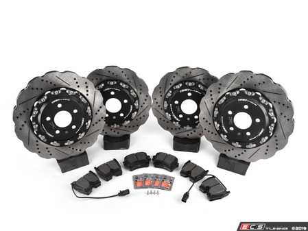 ES#4830451 - 003281ECS02KT4 - Performance Front & Rear Brake Service Kit - Featuring ECS 2-Piece Tru-Float scalloped style brake rotors, and ECS DD23 "Daily Driver" ceramic pads. - Assembled By ECS - Audi