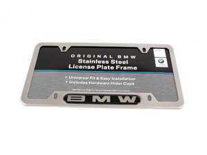 ES#195136 - 82110413118 - "BMW" License Plate Frame - Satin - (NO LONGER AVAILABLE) - Stainless satin finish with a BMW insignia - Genuine BMW - 