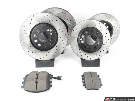 ES#3224087 - 935.33159 - Street Performance Axle Pack Service Kit - Drilled & Slotted - Front & Rear (312x25/272x10) - (NO LONGER AVAILABLE) - Featuring Stoptech Drilled and Slotted rotors and Stoptech Street pads - StopTech - 