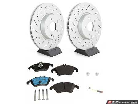 ES#3980974 - e350frontKT - Front Brake Service Kit - Featuring Meyle Rotors, Pagid Semi-Metallic Brake Pad Set, Brake Pad Sensor Wire, and Set Screws - Assembled By ECS - Mercedes Benz