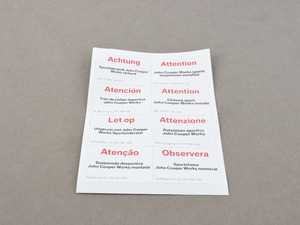 ES#12615 - 01290391593 - JCW Sport Suspension Stickers - Stickers that are used to put in the door jam or engine bay to note the suspension has been changed - Genuine MINI - MINI