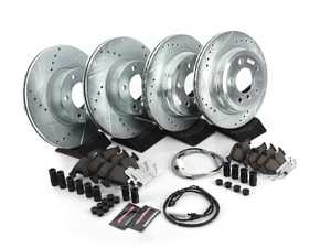 ES#3157489 - K6074 - Z23 Evolution Sport Brake Kit - Front and Rear - Includes drilled and slotted rotors, carbon fiber infused ceramic brake pads, and all new premium hardware. - Power Stop - BMW