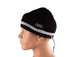ES#2143159 - AWC726BLK - Striped Beanie With Hidden Headphones - Black - Unique gift for any enthusiast. - Audi Collection - 