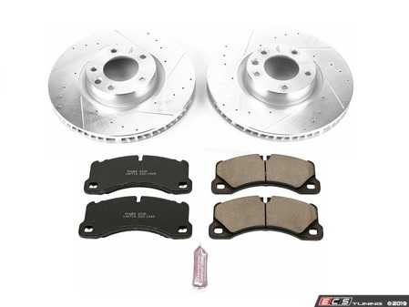ES#3990062 - K6042 - Power Stop Z23 Evolution Sport Front Brake Kit (360mm) - A performance front-wheel brake upgrade featuring drilled & slotted rotors and low-dust carbon-fiber ceramic pads. - Power Stop - Volkswagen Porsche