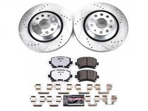 ES#3989927 - K4628-26 - Power Stop Z26 Street Warrior Rear Brake Kit (310x22) - A high-performance rear axle upgrade featuring precision cross-drilled & slotted vented rotors, extreme-duty Z26 carbon-fiber ceramic pads, and stainless steel thermal shims. - Power Stop - Volkswagen